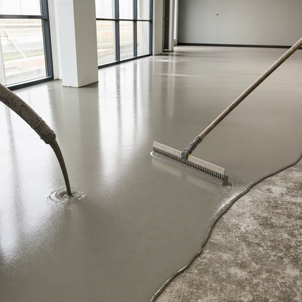 Self-levelling concrete underlayment